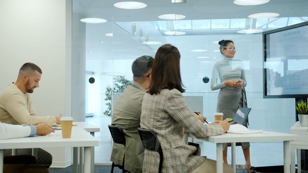 person speaking confidently at meeting